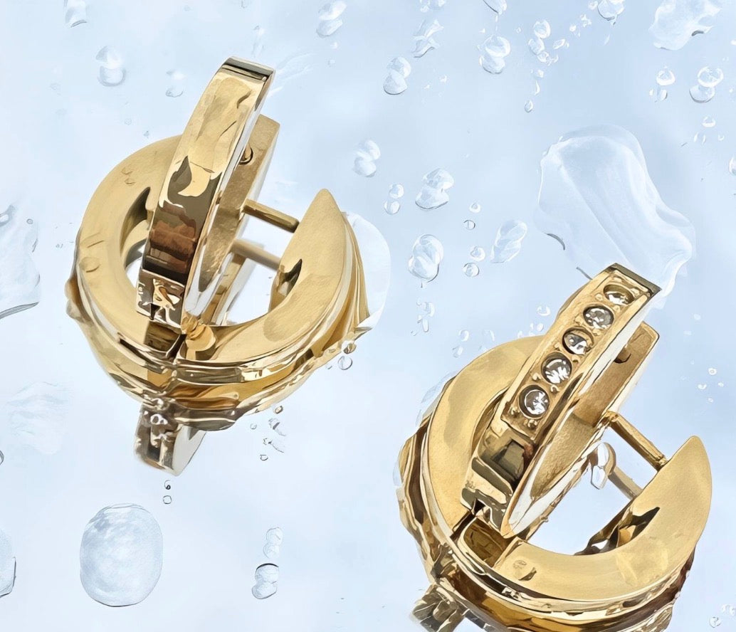 Gold Pave Huggie Hoop Earrings