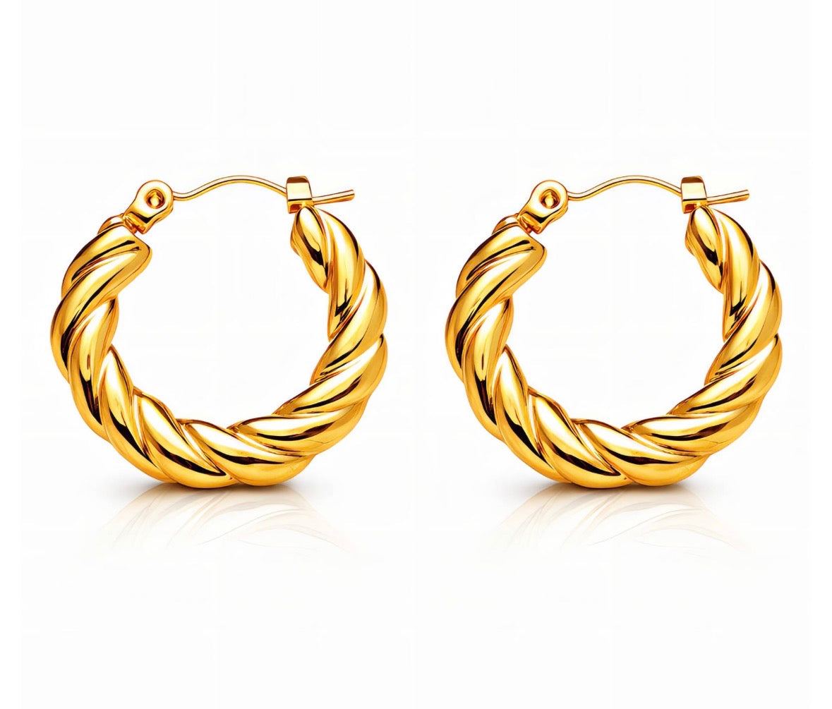 Gold Twist Hoop Earrings