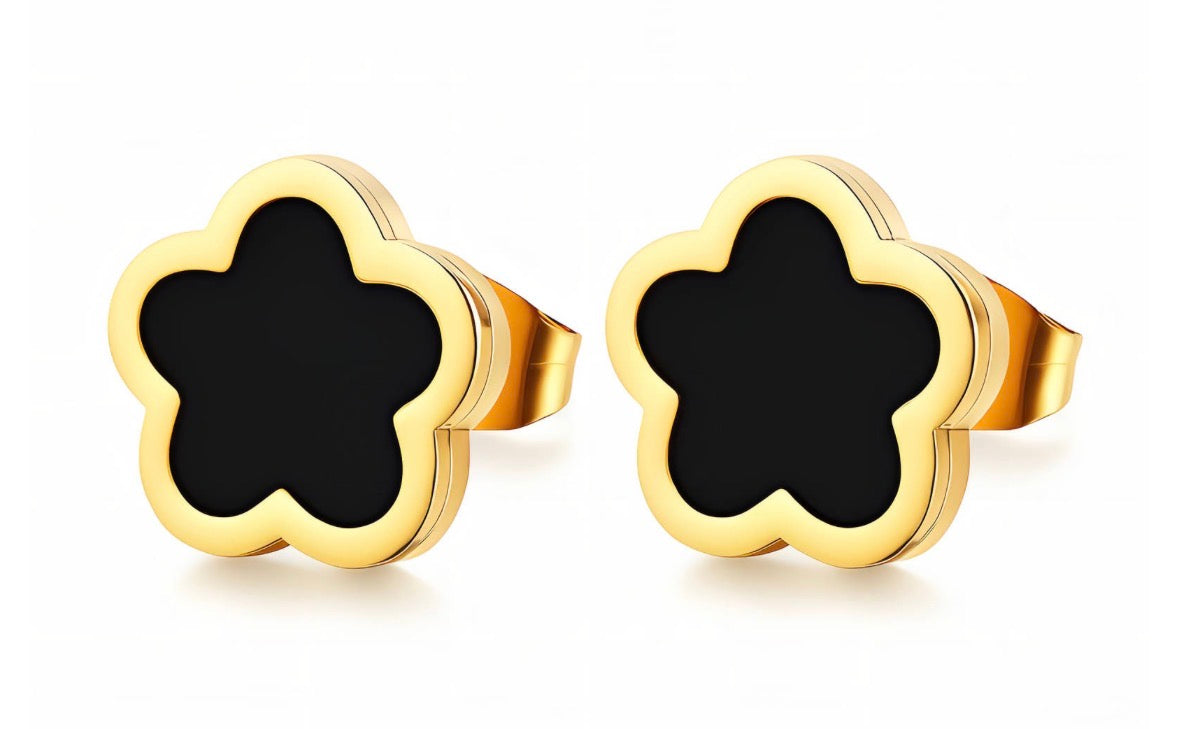 Classic Black Clover Stud Earrings