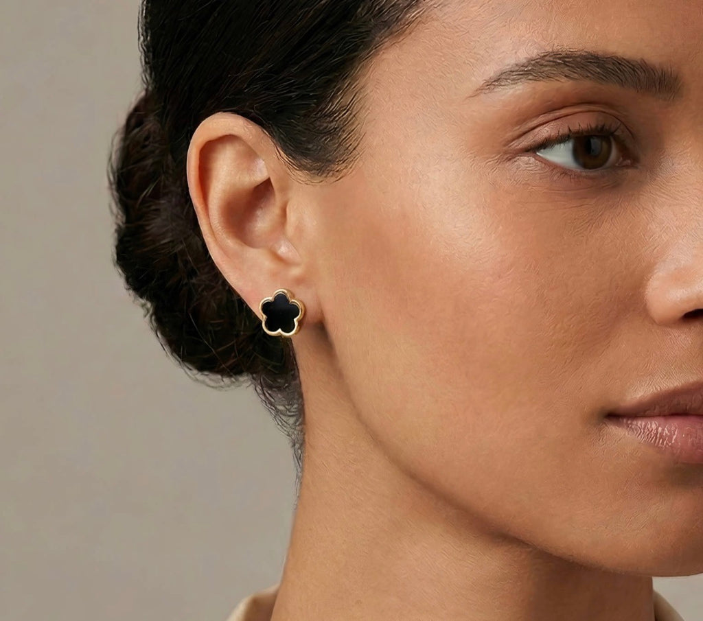 Classic Black Clover Stud Earrings