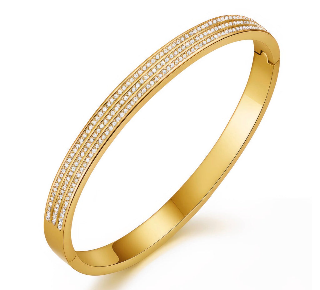 Classic Triple Pave Gold Bangle