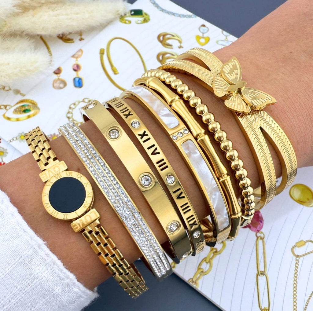 Classic Triple Pave Gold Bangle