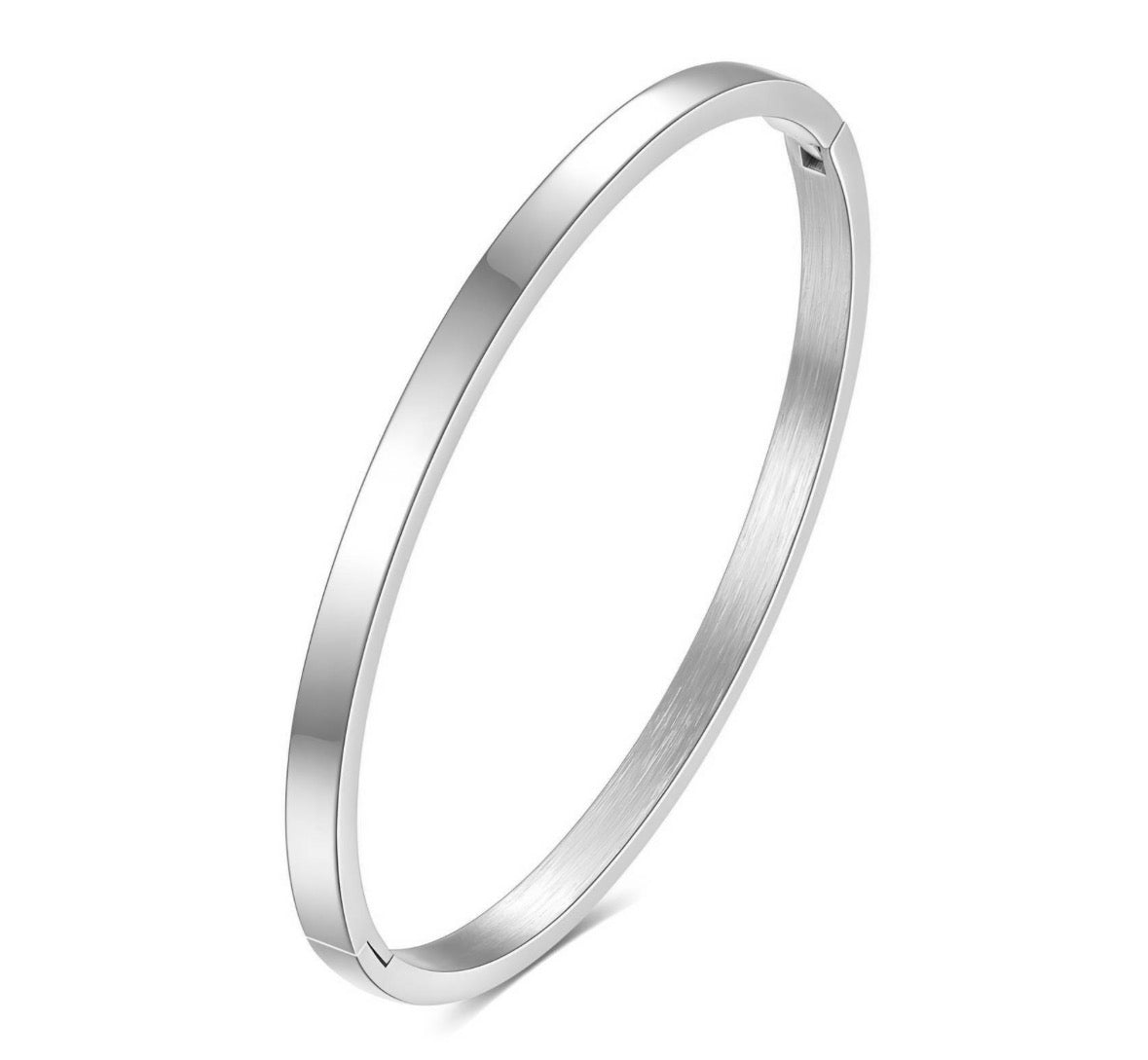 Classic Stainless Steel Bangle Bracelet (Silver)