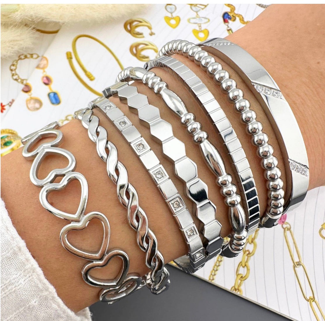 Modern Square Crystal Bangle Bracelet